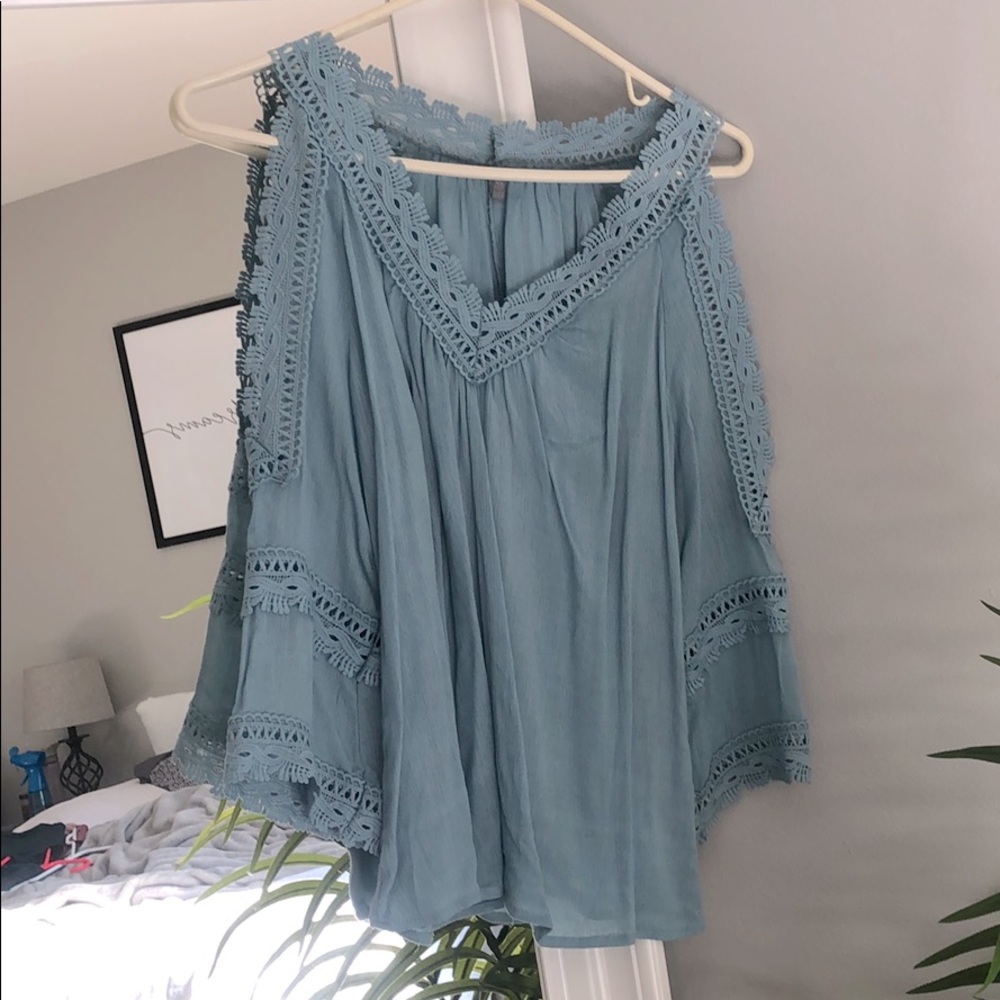 Light blue and lace top